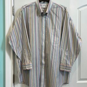 Paul Fredrick Oxford Shirt for Men. Striped Multi-Color. Size 19-34/35